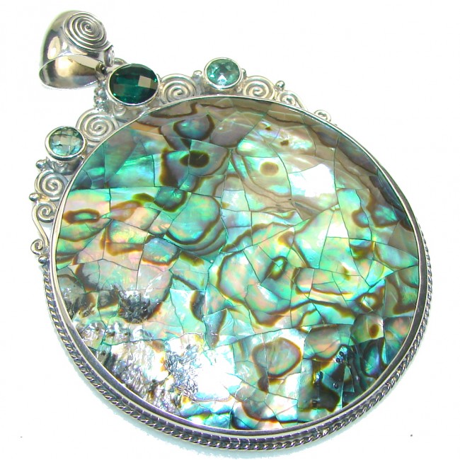 Big! Awesome Rainbow Abalone Sterling Silver Pendant