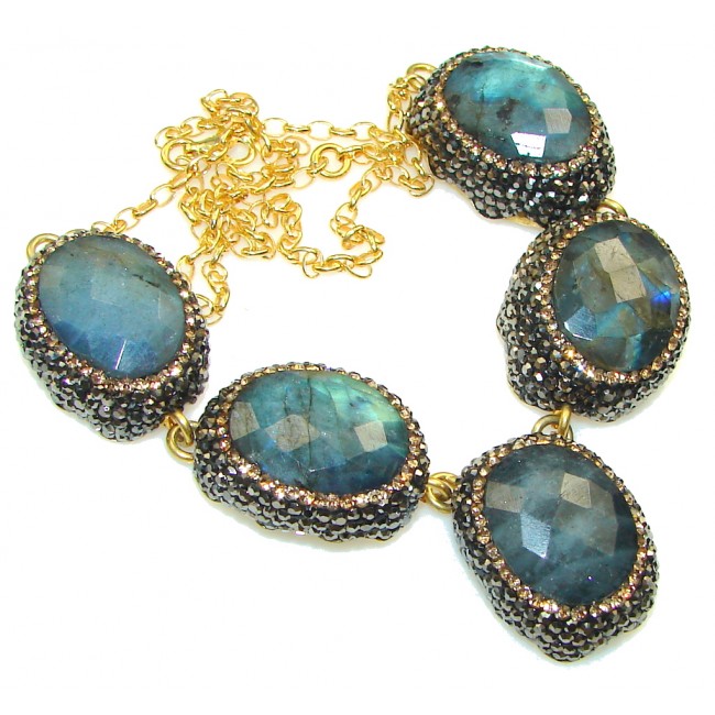 Stunning! Natural Blue Fire Labradorite, Gold Plated Sterling Silver necklace
