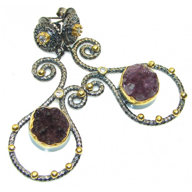 Big! New Fashion Amethyst Cluster Italy Made, Rhodium Plated Sterling Silver earrings