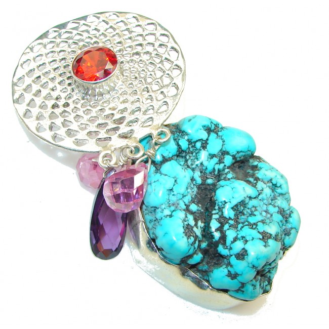 Big!! Classy Style! Blue Turquoise Sterling Silver Pendant