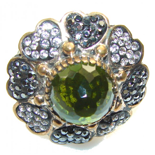 Awesome!! Green Peridot Quartz Sterling Silver Ring s. 8 1/2