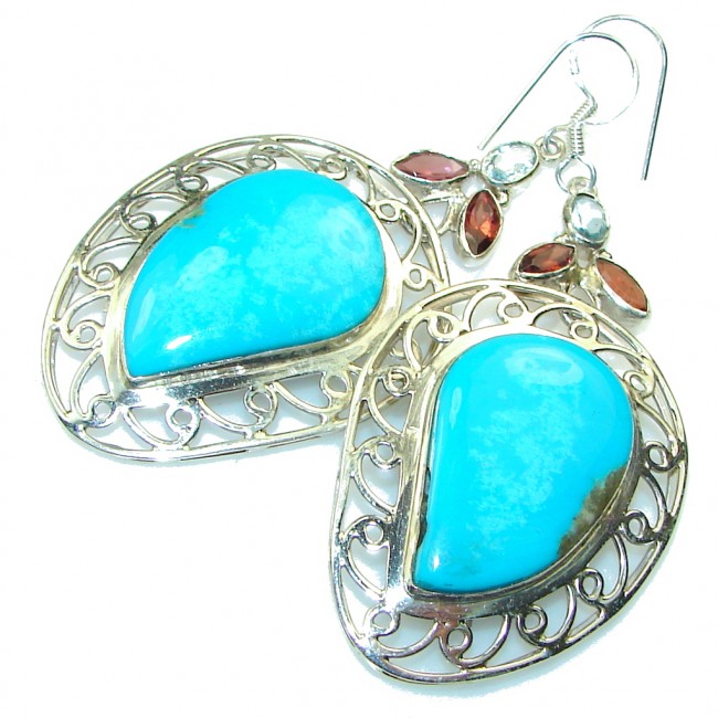 Big! Sleeping Beauty!! Blue Turquoise Sterling Silver earrings