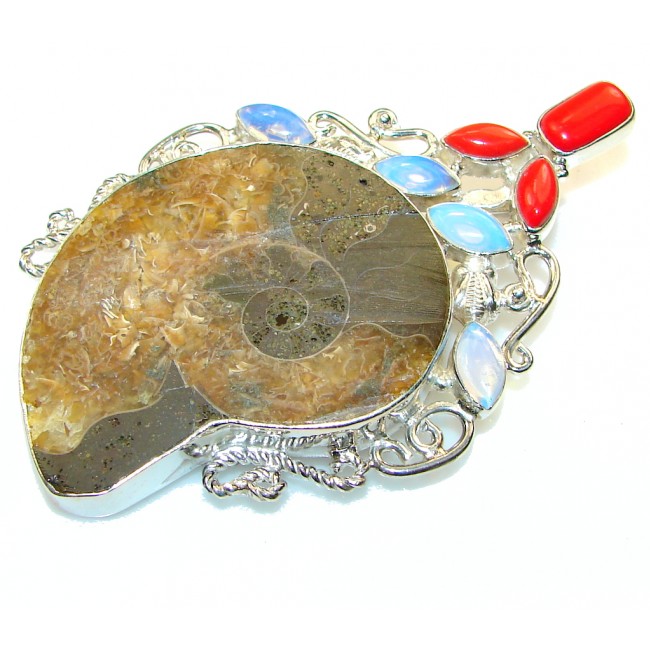 Big! Fashion Ammonite Fossil Sterling Silver Pendant