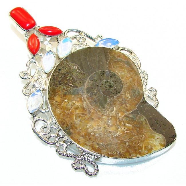 Big! Fashion Ammonite Fossil Sterling Silver Pendant