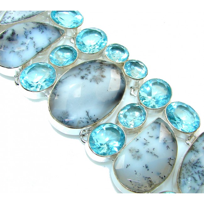 Beautiful!! White Dendritic Agate Sterling Silver Bracelet