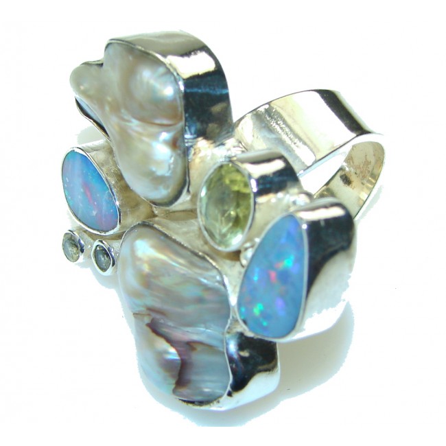 Large! Stylish Mother Of Pearl Streling Silver Ring s. 9 1/4