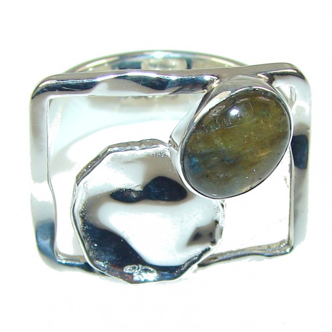 Modern Shimmering Labradorite Sterling Silver Ring s. 6 1/4