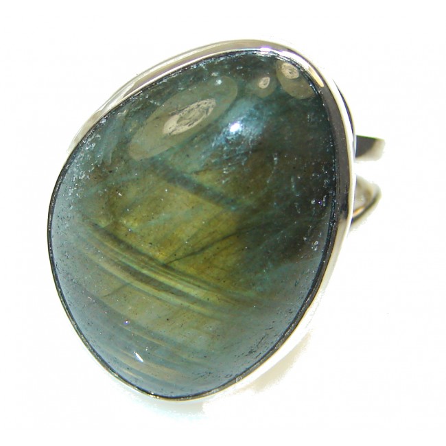 Green Island!! Labradorite Sterling Silver Ring s. 7 - Adjustable