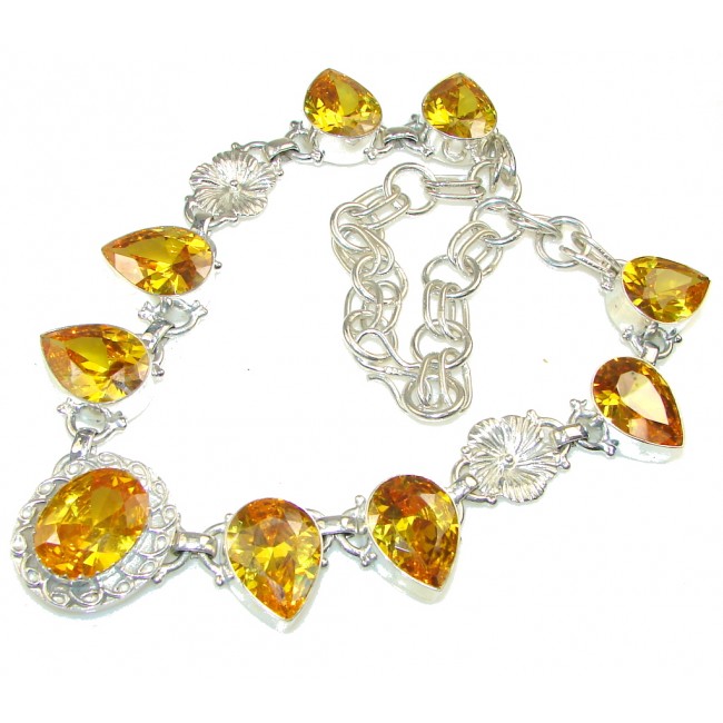 Pale Beauty! Yellow Cubic Zirconia Sterling Silver Necklace
