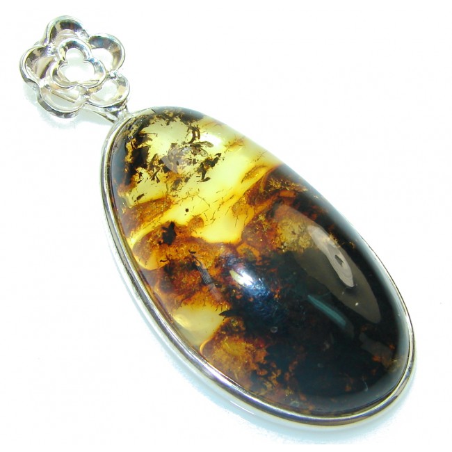 Exclusive!! Brown Polish Amber Sterling Silver Pendant