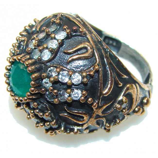 Victorian Style! Green Emerald Sterling Silver ring s. 6 1/4