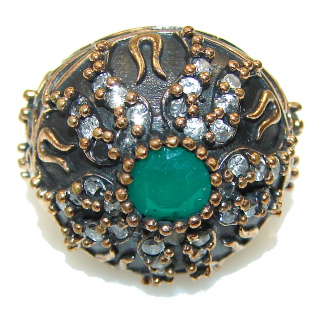 Victorian Style! Green Emerald Sterling Silver ring s. 6 1/4