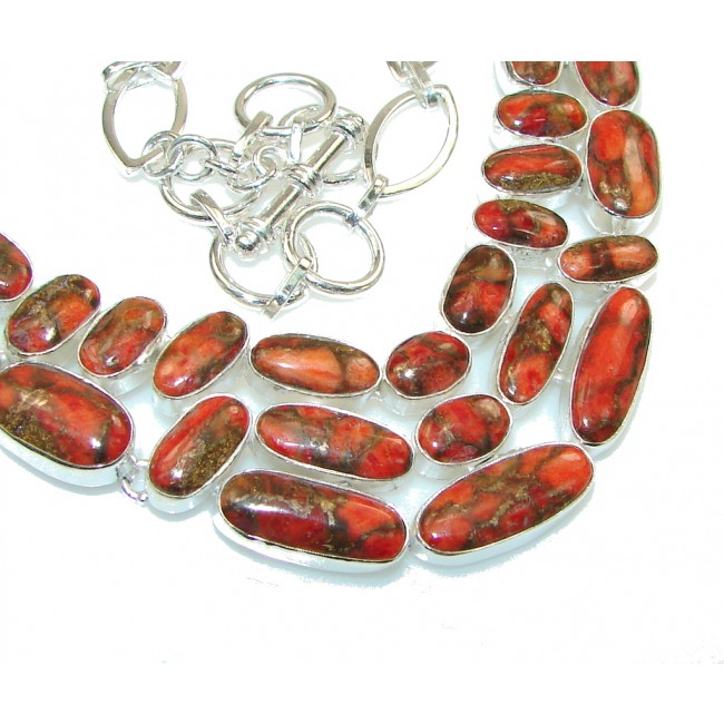 Amazing Orange Power Copper Turquoise Sterling Silver Necklace