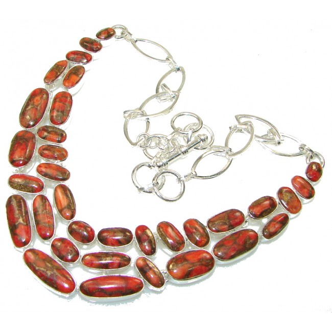 Amazing Orange Power Copper Turquoise Sterling Silver Necklace