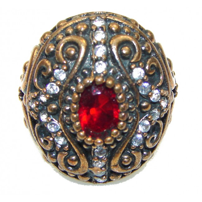 Victorian Style!! Red Garnet Quartz Sterling Silver ring s. 6 1/2