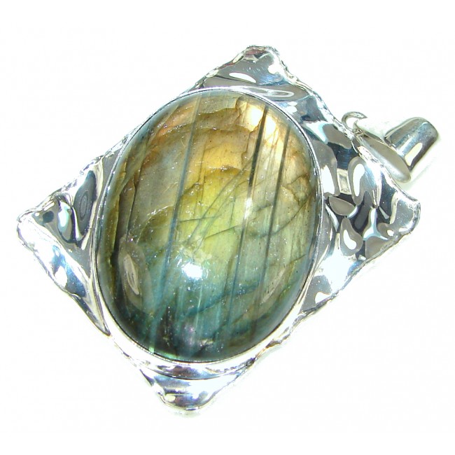 Exclusive Labradorite Hammered Sterling Silver Pendant