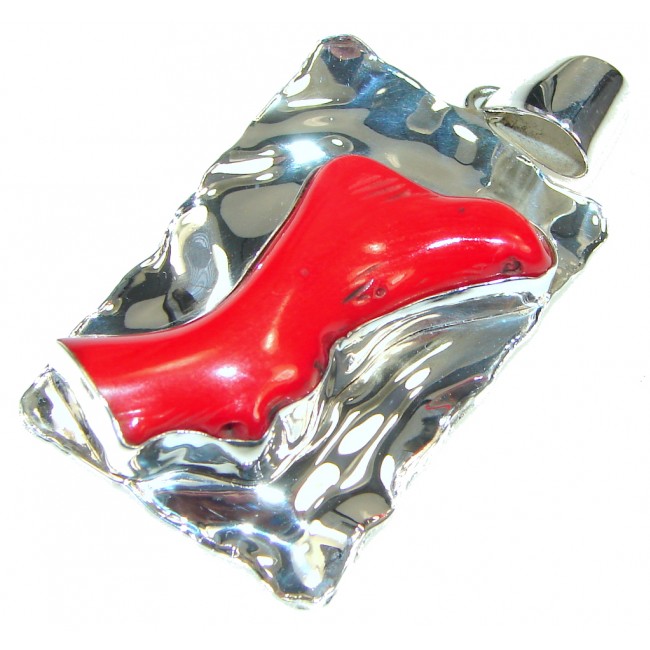 Modern Concept Red Fossilized Coral Sterling Silver pendant