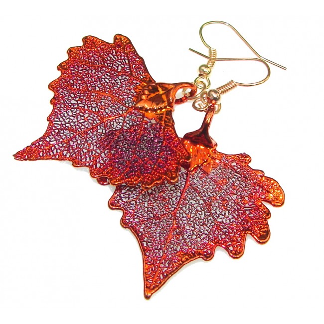 Fashion!! Deep In Copper Leaf Sterling Silver earrings