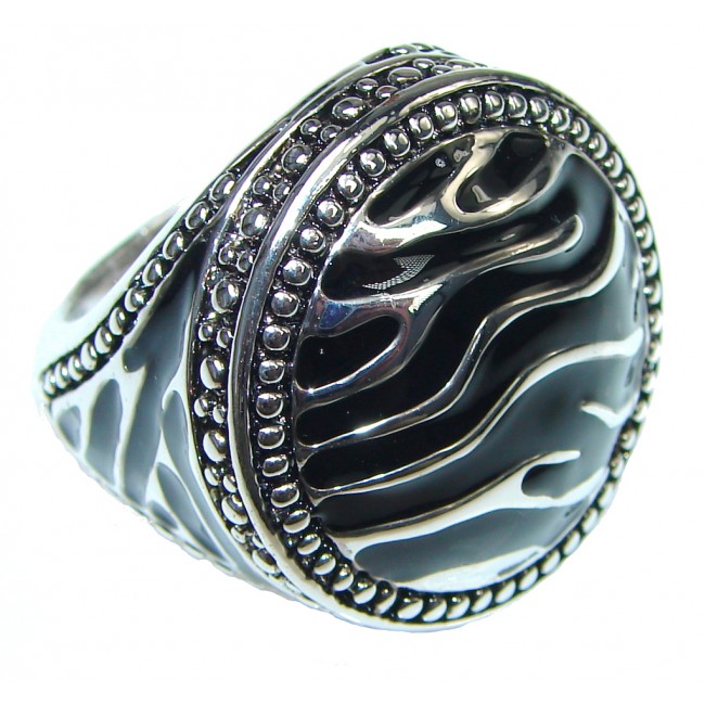 Big! Natural Beauty! Black Emanel Sterling Silver Ring s. 8 1/4