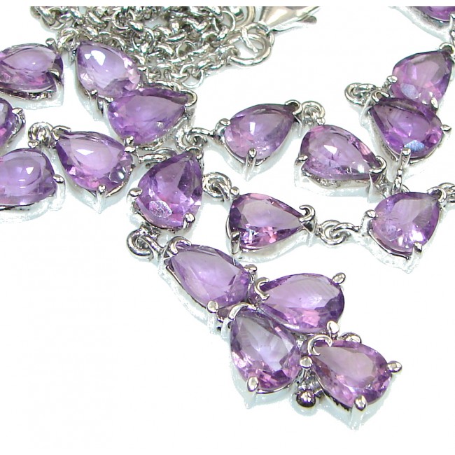 Stunning Design! Natural Purple Amethyst Sterling Silver Necklace