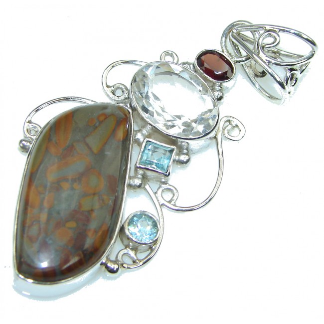 Big! Excellent Brown Montana Agate Sterling Silver Pendant