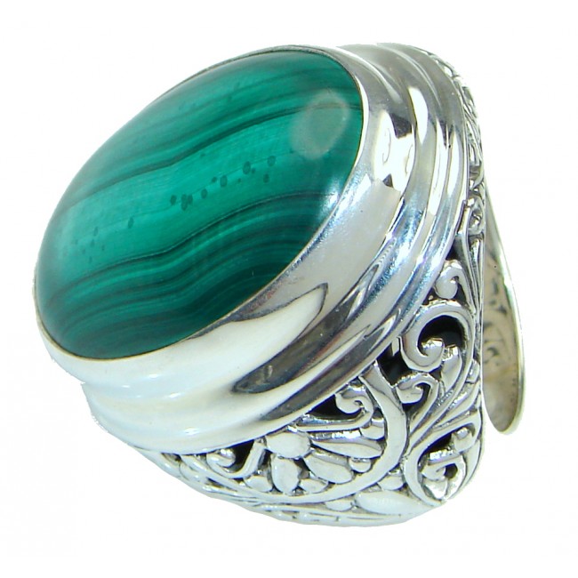 Totally Oversized AAA Green Malachite Sterling Silver ring s. 8 1/4