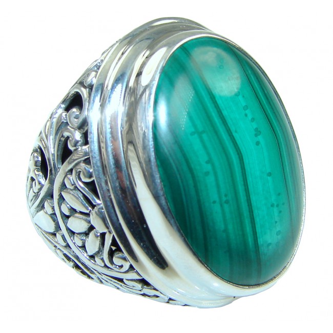 Totally Oversized AAA Green Malachite Sterling Silver ring s. 8 1/4