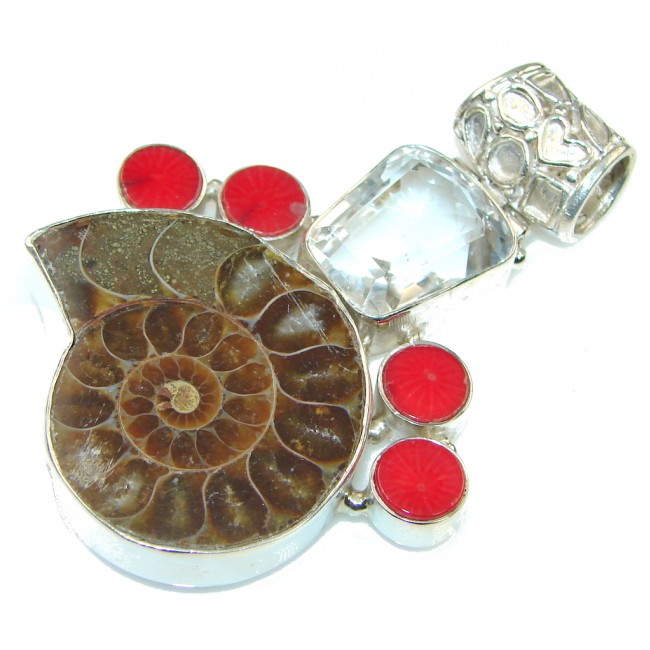 Big! Very Powerful Shell Ammonite Fossil Sterling Silver Pendant