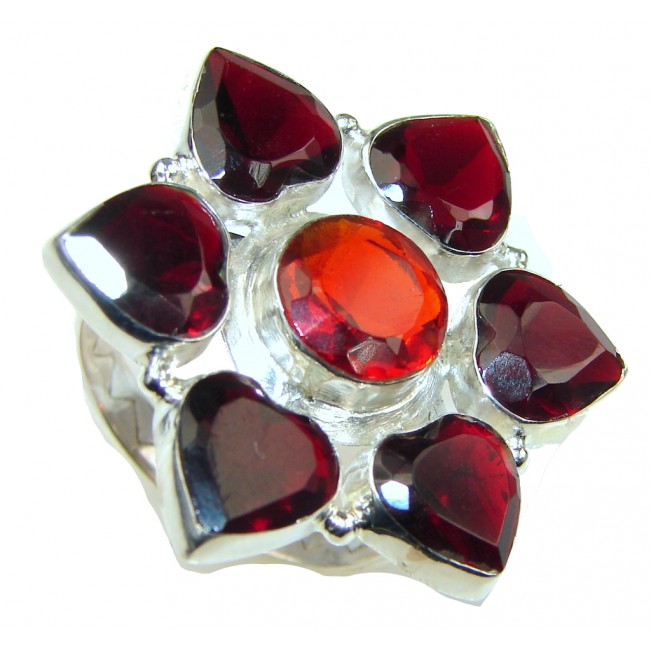 Lovely! Red Garnet Quartz Sterling Silver ring s. 8 1/4