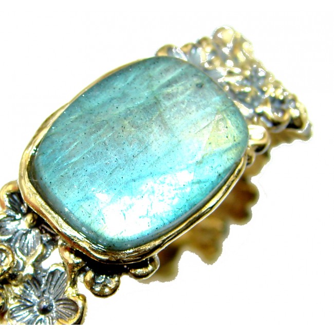 Italy Made! Amazing Blue Labradorite, Rhodium Plated, Gold Plated Sterling Silver Bracelet / Cuff