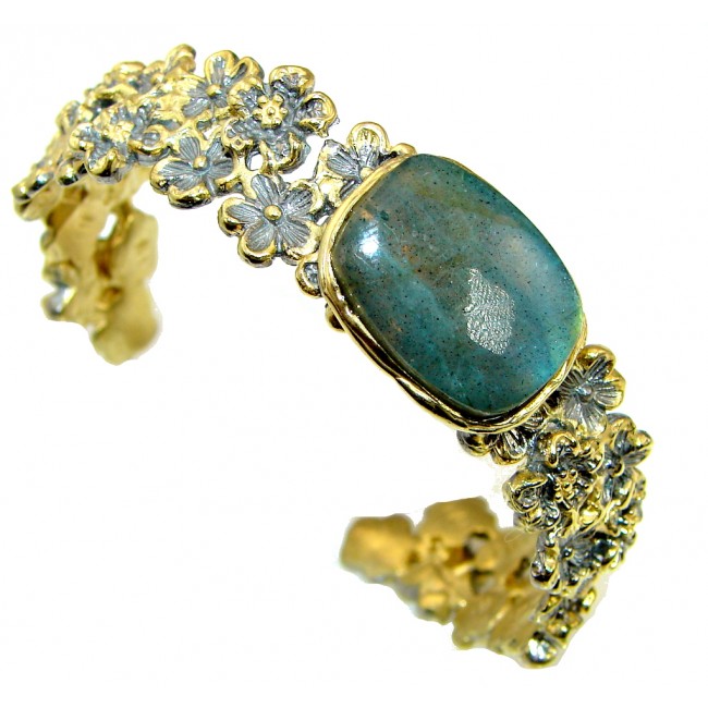 Italy Made! Amazing Blue Labradorite, Rhodium Plated, Gold Plated Sterling Silver Bracelet / Cuff