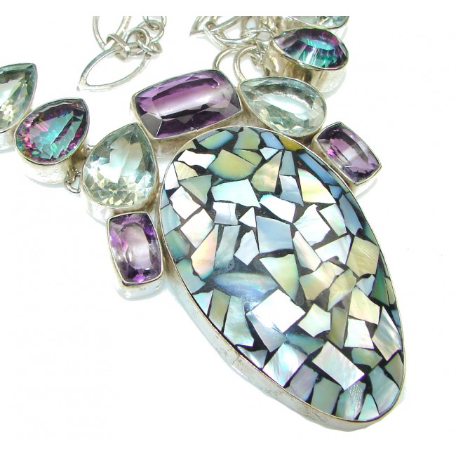 Huge! Fashion Mozaic Rainbow Abalone Sterling Silver Necklace