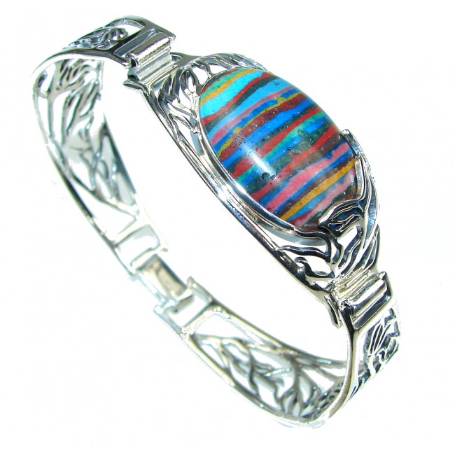 Natural Beauty Rainbow Calsilica Sterling Silver Bracelet
