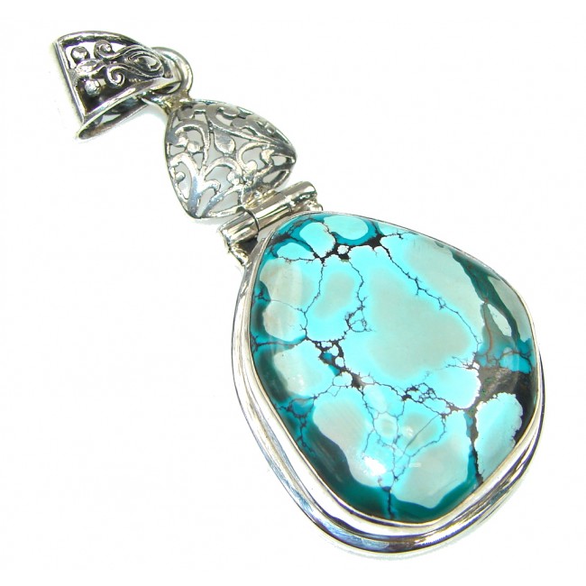 Amazing Design! Blue Turquoise Sterling Silver Pendant