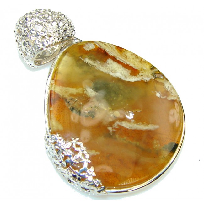 Fancy Design! Baltic Polish Amber Sterling Silver Pendant