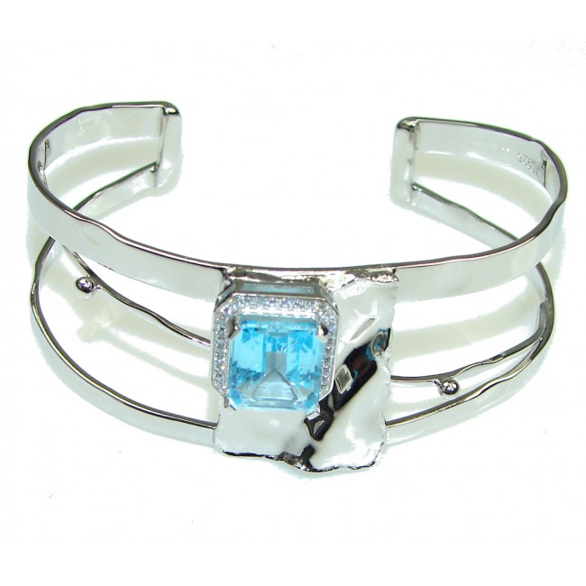 Stunning! Natural Blue Topaz & White Topaz Sterling Silver Bracelet / Cuff