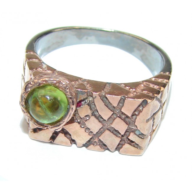 Italy Made! Genuine Green Peridot & Gold Plated Sterling Silver Ring s. 8 1/2
