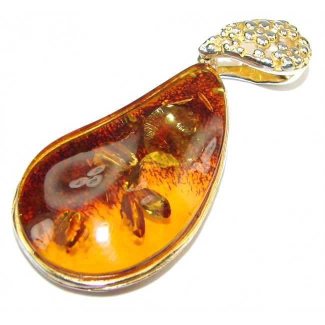 Excelusive! AAA Baltic Polish Amber, Gold Plated Sterling Silver Pendant