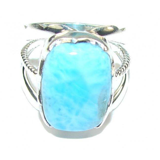 Amazing! AAA Blue Larimar Sterling Silver Ring s. 7 1/2