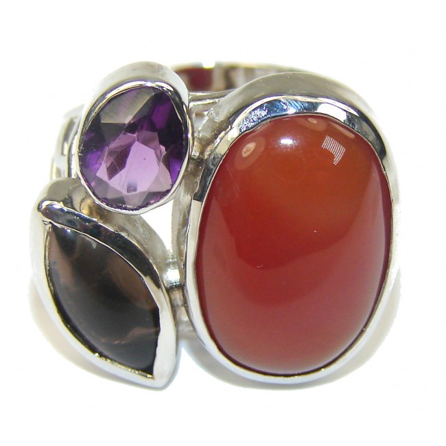 Pale Beauty! Orange Agate Sterling Silver Ring s. 8- adjustable