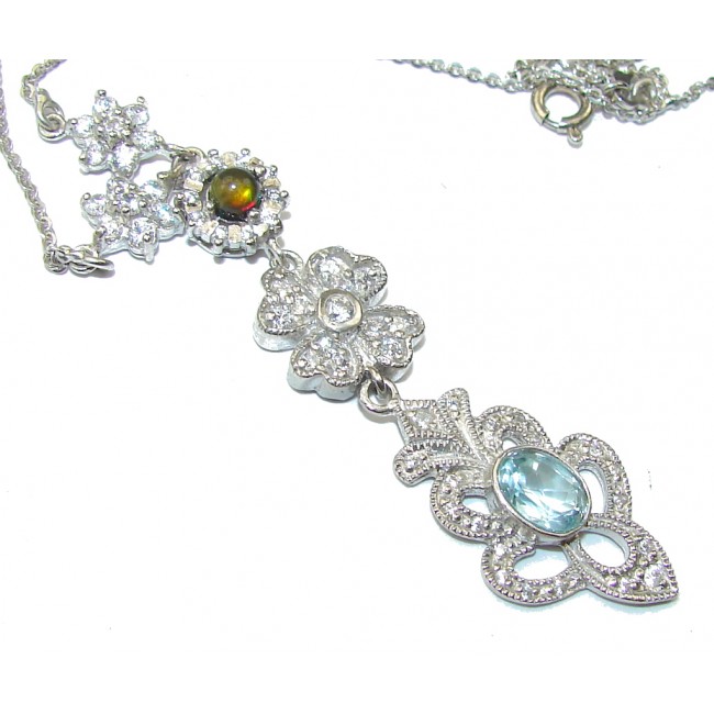 Delicate! Swiss Blue Topaz & White Topaz Sterling Silver necklace