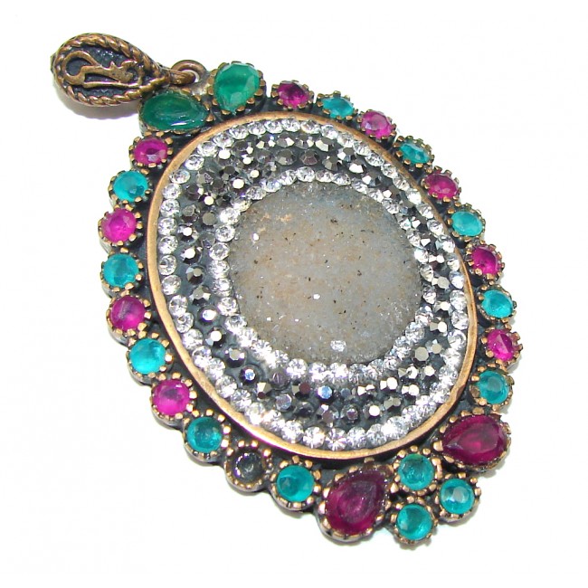 Victorian Style! Gray Druzy Sterling Silver Pendant