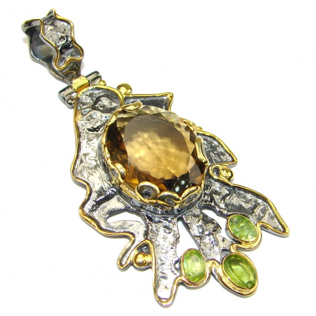 Genuine! Champagne Citrine, Gold Plated, Rhodium Plated Sterling Silver Pendant