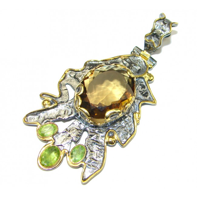 Genuine! Champagne Citrine, Gold Plated, Rhodium Plated Sterling Silver Pendant