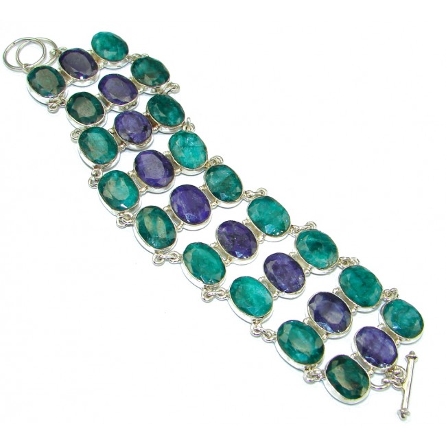 Beautiful! Green Emerald & Sapphire Sterling Silver Bracelet