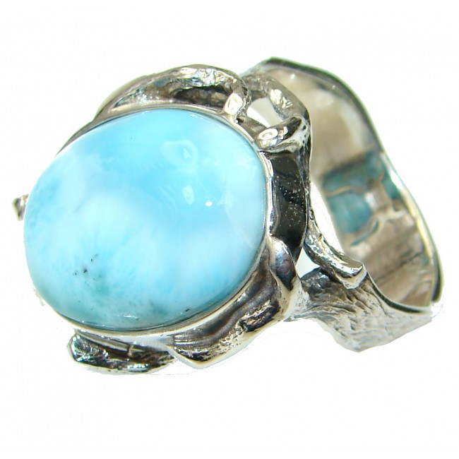 Natural AAA Blue Larimar Sterling Silver Ring s. 8 3/4