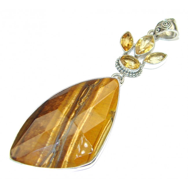 Big! Natural Beauty! Brown Tigers Eye Sterling Silver Pendant