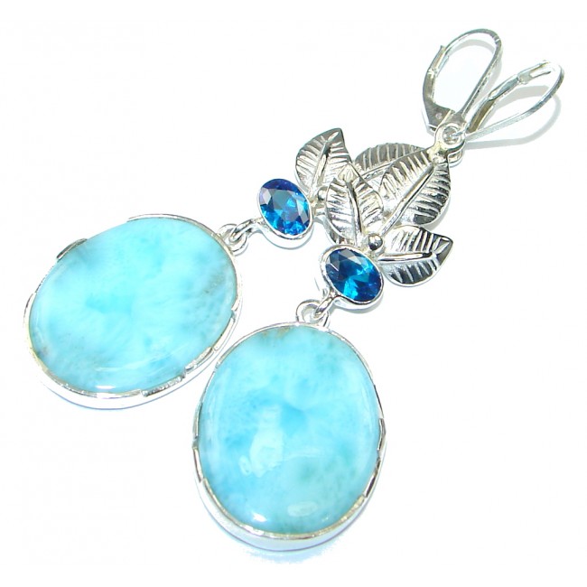 Natural Beauty Blue Larimar Sterling Silver earrings / Long
