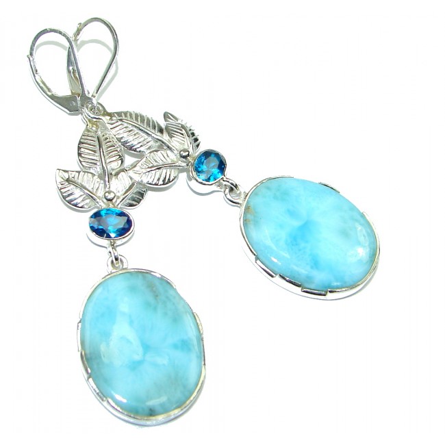 Natural Beauty Blue Larimar Sterling Silver earrings / Long