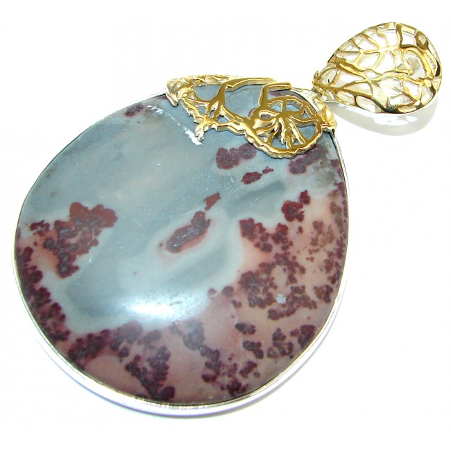 Perfect Gift! Silver Leaf Jasper, Gold Plated Sterling Silver Pendant
